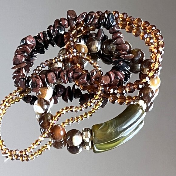 Charmze Stackable Set of Four Stretch Beaded Bracelets Artisan Handmade - Picture 2 of 3